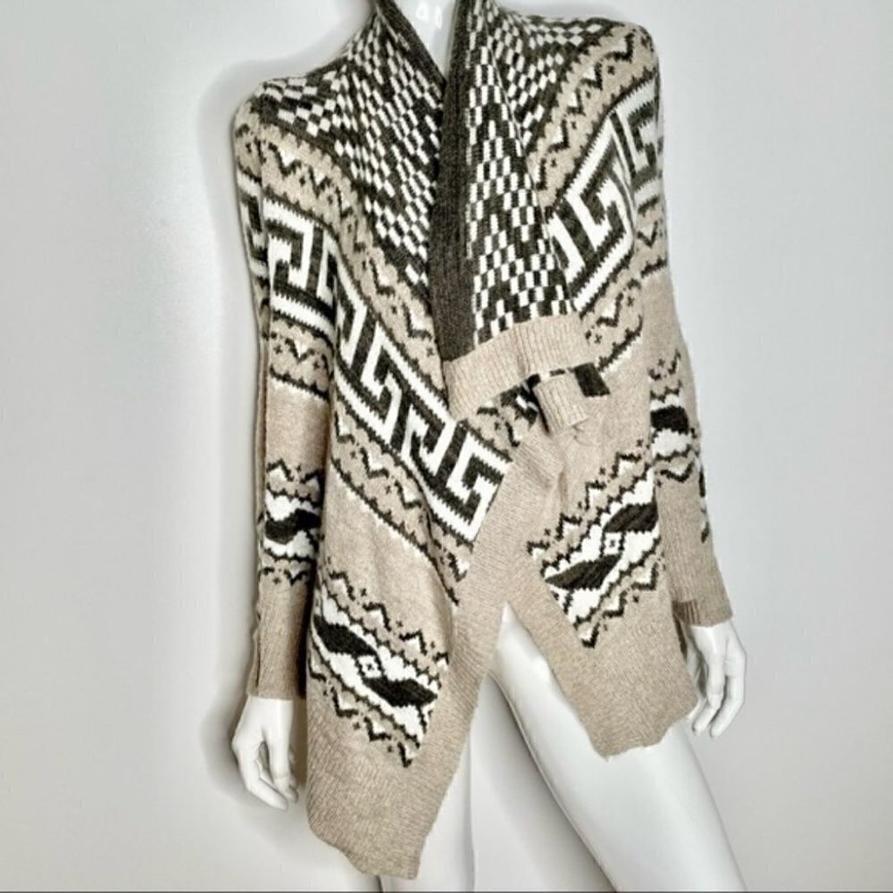 Abercrombie  & Fitch Patterned Open Front Soft Waterfall Wool Cardigan Sweater
